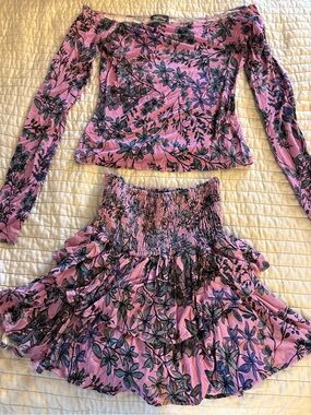 Floral Lilac Two-Piece Skirt Set - New Off-Shoulder Top & Skirt